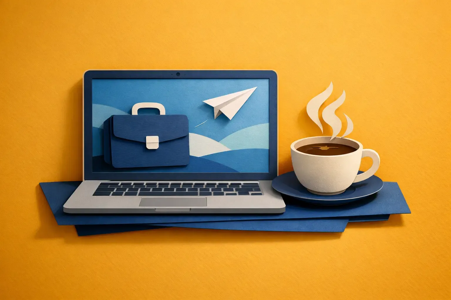 Paper art illustration depicting an online job application form template with fields for user input and design elements